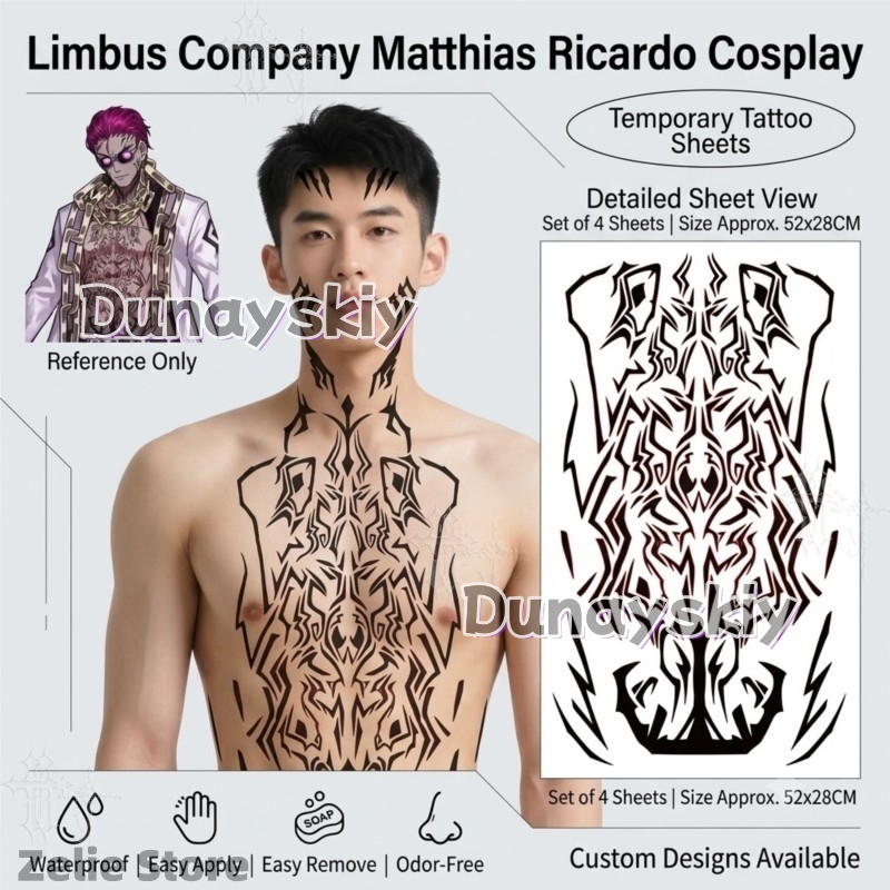 Limbus Company Tattoo Stickers - огляд і ціна Anime Cosplay Face